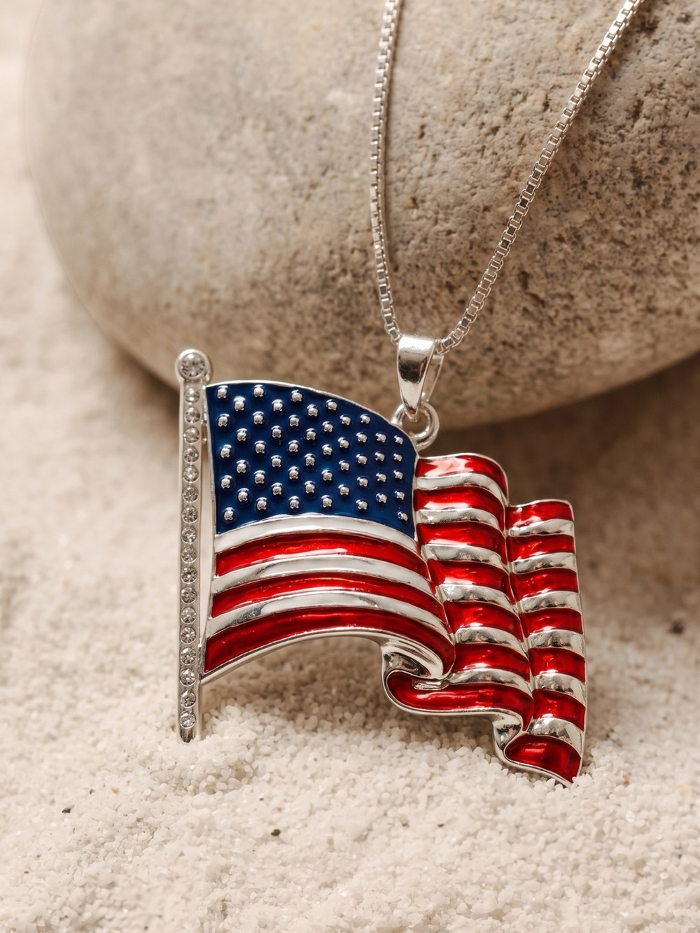 Waving American Flag Pendant With Chain ~ Ornament ~ Decoration Harvey Lewis